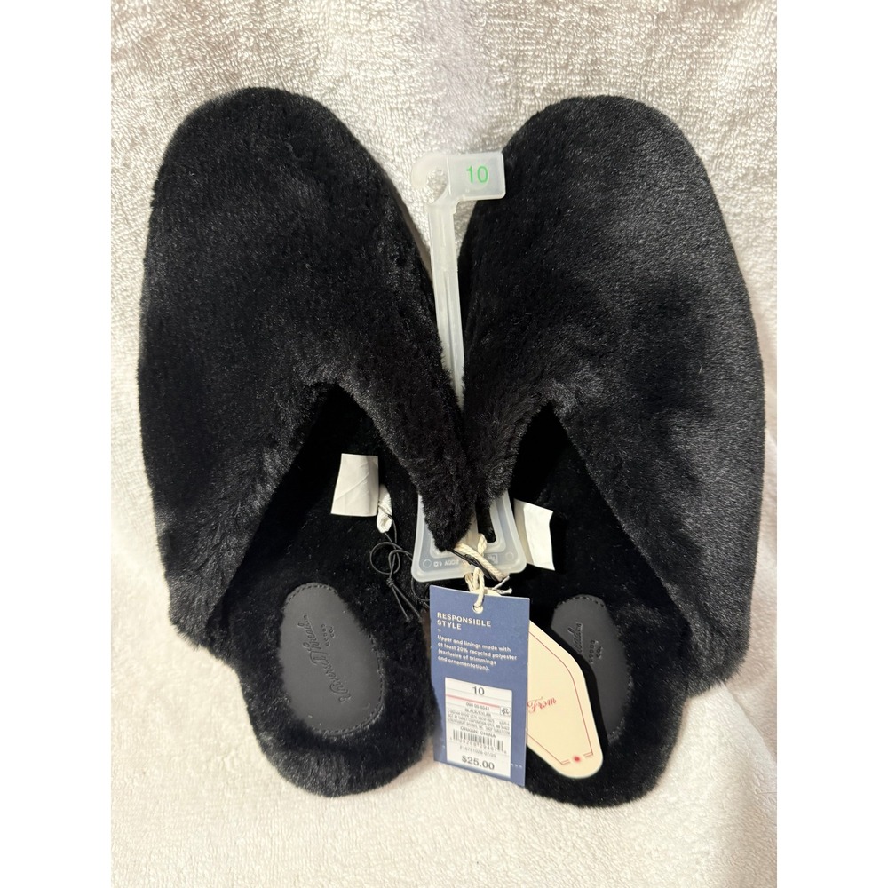 Universal Thread Kylar Black Faux Fur Slide Slippers Womens 10 New